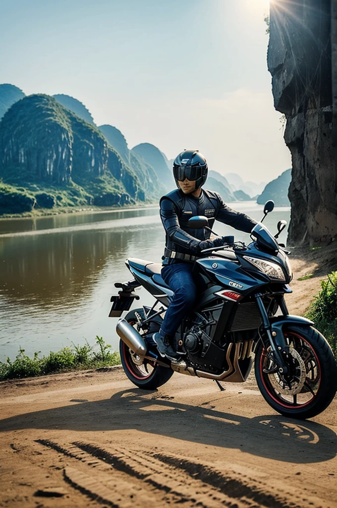 Tạo một bức ảnh về một chiến binh mang phong cách kamen rider của nhật ,đang mặc bộ giáp rồng màu đỏ , tay cầm thanh kiếm lớn , trên thanh kiếm có một viên đá hình thoi màu đỏ