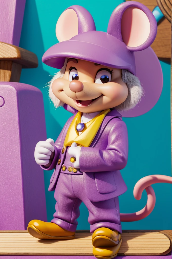 Perez mouse with a sign that says amethyst and a tooth in his hand