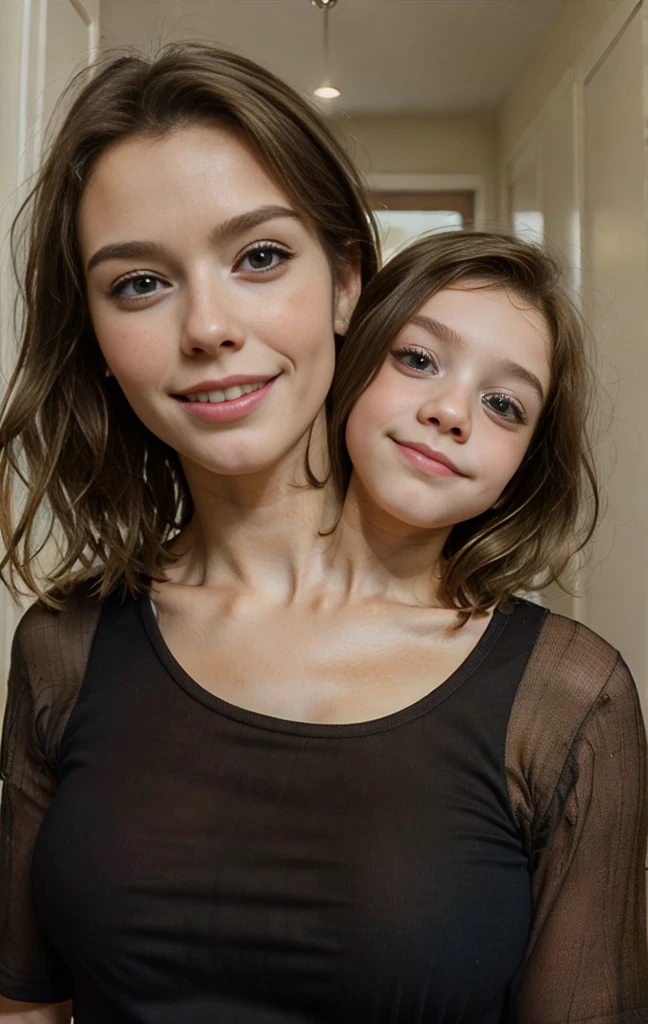 2heads, mom and daughter, (one head adult:1.5), (one head young child:1.5), (one blonde and one brunette:1.5)