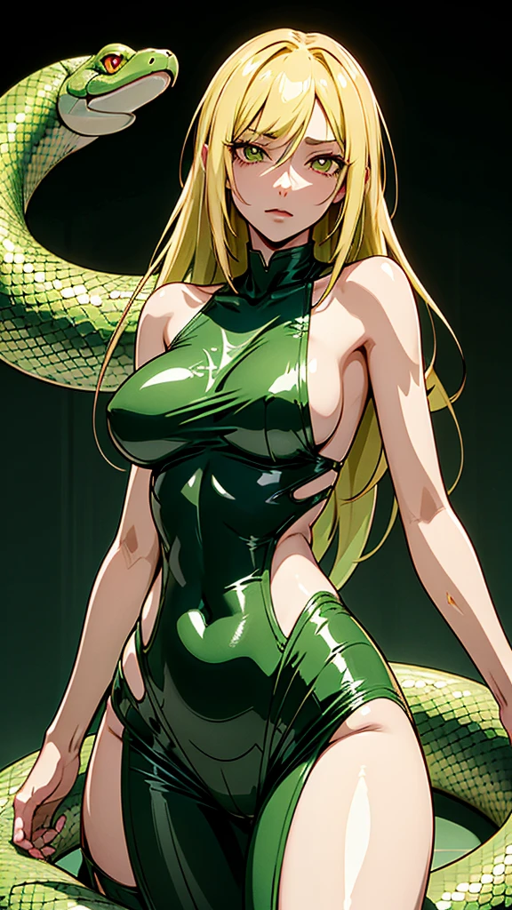Snake girl,lamia,snake body,Based on Miia from Everyday Life with Monster Girls、A seductive version of Echidna from Queen's Blade。
Detailed explanation:
Beautiful upper body of a human female、The lower half of the body is that of a snake covered in scales.。Her hair is long and greenish-golden.、The pupils are vertically narrow like a snake.。The body has a thin scale pattern.、Skin is pale green。breasts are large、Covered with a thin cloth。From the waist down it has a long snake's tail.、It is covered in scales of a gradation of green and gold.。
Although her personality is seductive、Surprisingly intelligent。He's good at misleading intruders.、Its hypnotic powers are extremely powerful。(Highest quality,4K,8k,High resolution,masterpiece:1.2),Super detailed,(Actual,Realistically,Realistically:1.37),Ultra HD Face, (((Lower body of the snake))),