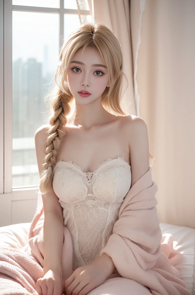 (high details:1.4)、(surrealism:1.4)、(soft lighting:1.05)、32,000、1 woman、realistic lighting、face lighting、ray tracing、(brightened light:1.2)、(improve quality:1.4)、(Realistic textured skin of the highest quality:1.4)、original photo, lifelike, full body woman love, bed, soggy, big bust, stylish hairstyle, pale skin, black eye, pink lips, (Beloved), (:1.1), ~Through, detailed background, detailed face, delicate eyes, good hair, Anatomically correct body, elastic skin, make up, masterpiece