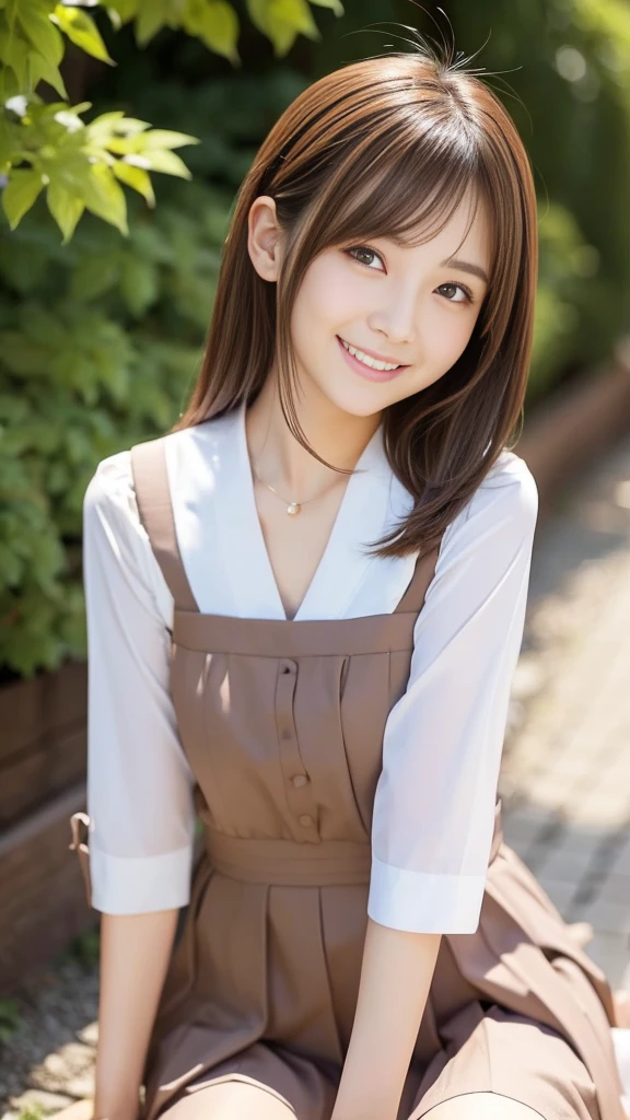 Japanese Idols、Brown Hair、Shoulder-length layers、Sophisticated、smile、An angle that captures up to the knees、Sophisticated爽やかな色の夏服