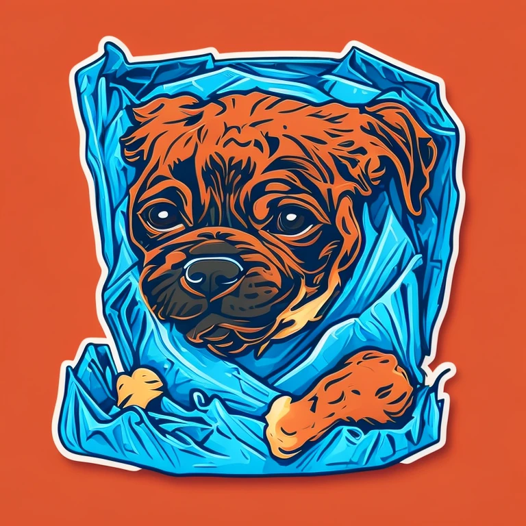 Dog illustration for a sticker with a blue background, in bold outline style, jagged edges, trashcore, light shading.