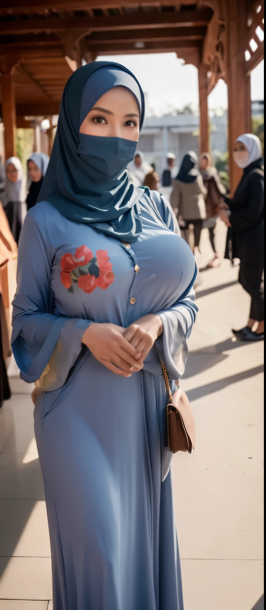 50 years Old, Hijab Indonesian mature woman, Big Tits : 66.9, Gamis, Breast out from her clothes : 1.9, at doctor office, Dark light, at Nighttime