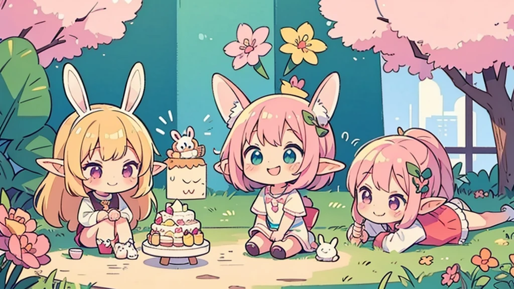 Bunny ears、Chibi Girl Elf、Chill out、Pink and pop room、 smile