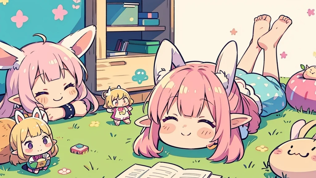 Bunny ears、Chibi Girl Elf、Chill out、Pink and pop room、 smile