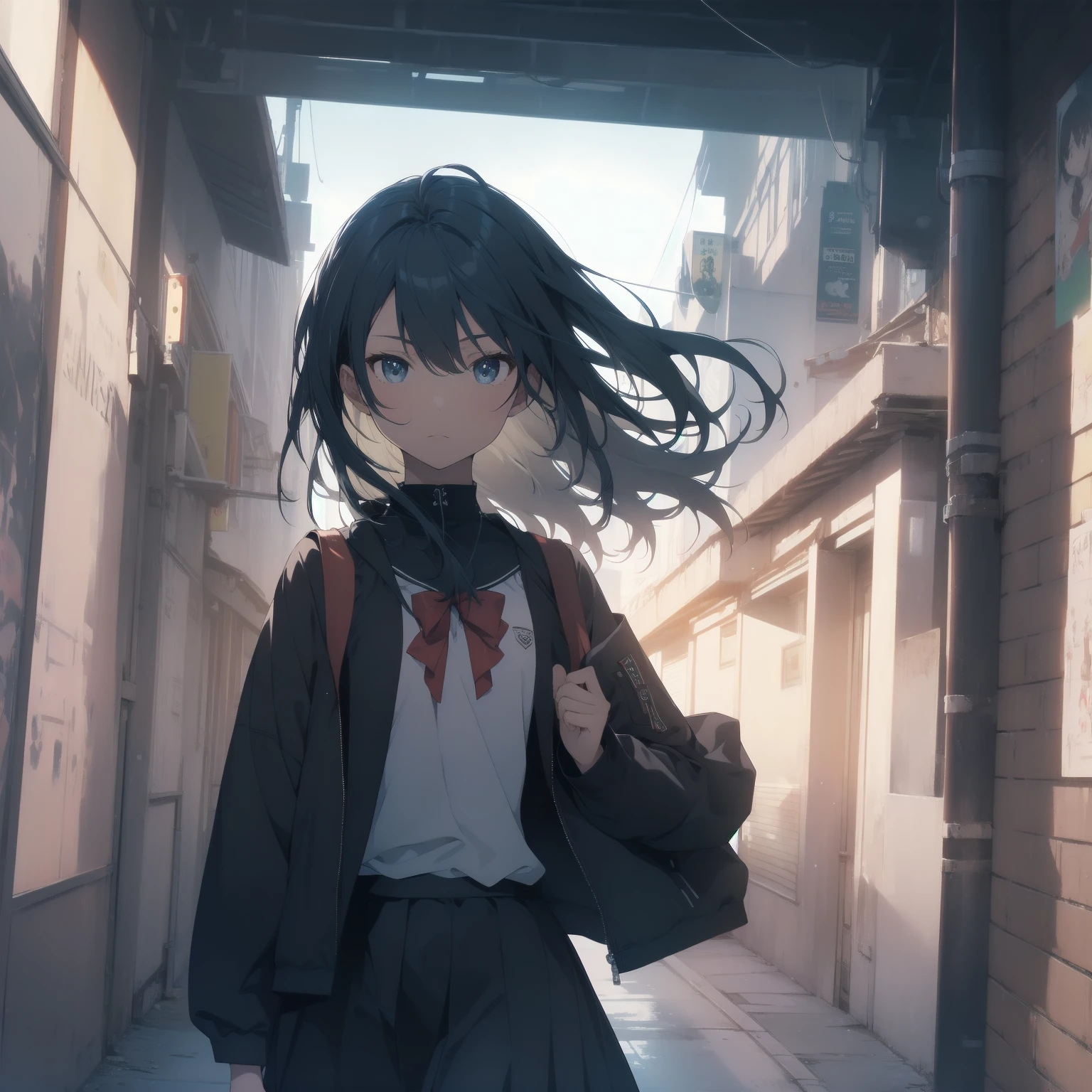 ultra-absurdres-Top quality by artist God, ultra-detailed, high resolution, anime moe artstyle, best anime 8k konachan wallpaper, pixiv contest winner, pool:2810, perfect anatomy,break, 1girl, (Please draw a girl walking sleepily to school alone. )break,(Solo,little female, 13-year-old:1.3),Full limbs, complete fingers,a junior high school student, (very short hair), short cut, flat chest, , small butt, small black eyes, beautiful detailed eyes, well-proportioned iris and pupils, expressive eyes, highres detailed hair, soft expression, salor school_uniform, sailor collar, serahuku, bow, pleated skirt,(Detailed Lighting), (Detailed background), in the School commute route. break,super detailed skin, Best cinematic lighting powered by famous artist, 8k,beauty illustration,photoshop_(medium),very aesthetic,break,((artist:kotorai )), artist:clamp ,artist:carnelian ,artist:kantoku ,