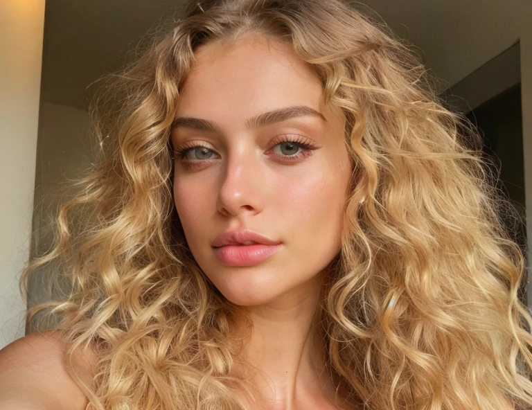 beautiful blonde cute model face sharp jawline glowing glass skin Instagram photo ultra realistic detailed backside posing big ass slim curvy bikini