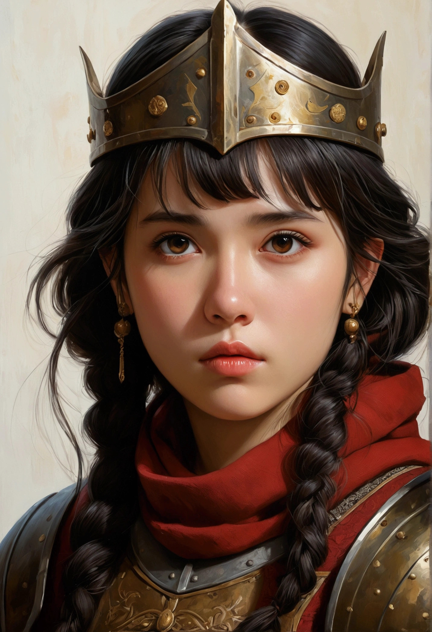 IU1, Serious expression, Model shooting style, (Highly detailed CG Unity 8k wallpaper), Full body photos of the most beautiful works of art in the world, Medieval Armor, Professional, majestic oil painting by Ed Blinky, Atey Gailan, Studio Ghibli, Jeremy Mann, Greg Manchess, Antonio Moro, Trending on Art Station, Trending on CGSociety, Complex, Attention to detail, Sharp focus, dramatic, Photorealistic paintings by Midjourney and Greg Rutkowski, Beautify your face,