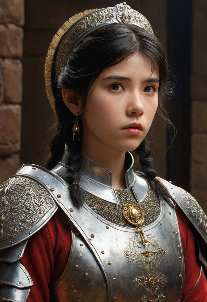 IU1, Serious expression, Model shooting style, (Highly detailed CG Unity 8k wallpaper), Full body photos of the most beautiful works of art in the world, Medieval Armor, Professional, majestic oil painting by Ed Blinky, Atey Gailan, Studio Ghibli, Jeremy Mann, Greg Manchess, Antonio Moro, Trending on Art Station, Trending on CGSociety, Complex, Attention to detail, Sharp focus, dramatic, Photorealistic paintings by Midjourney and Greg Rutkowski, Beautify your face,