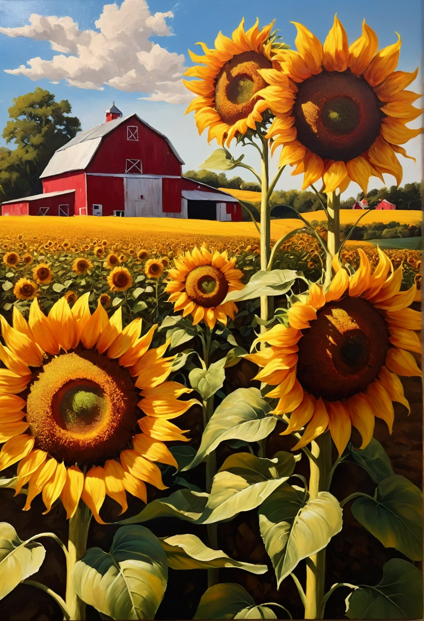 Farm sunflower oil painting.