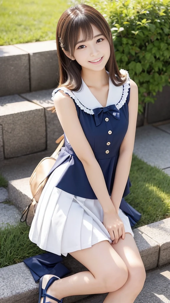 Japanese Idols、Shoulder-length layers、Sophisticated、smile、An angle that captures up to the knees、Sophisticated爽やかな色の夏服