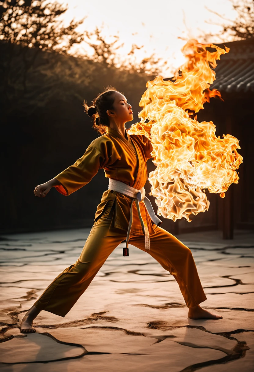 double exposure photo of a {girl:1.2} in martial art stance, a fire breath {dragon:0.8}, (transparency effect:1.2)golden hour, masterpiece, trending on unsplash