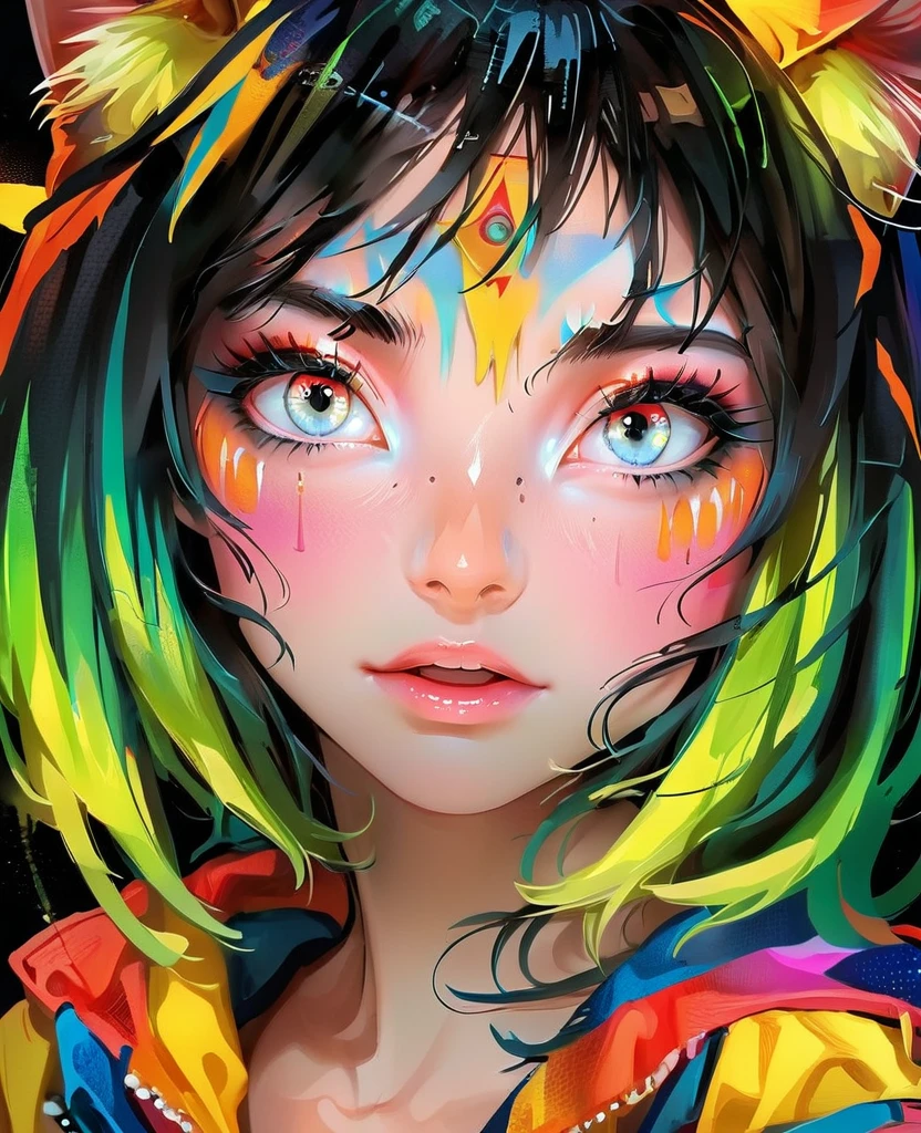 atmosphere Devil horror In a mesmerizing cascade of color and light, an enchanting anime girl Sensual sexyall green spray fire cats candroites viewers with her ethereal beauty Nordic black neon Marina Her delicate features are framed by cascading locks of shimmering arrepiado Short Arco íris hair, her wide, expressive eyes big red Neon radiating with emotion. A digital painting brings this stunning character to life, depicting her in intricate detail with a seamless blend of realism and f