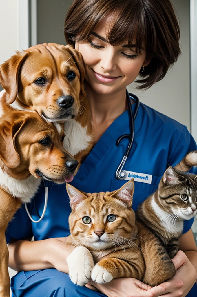 Veterinarian doctor with realistic dogs and cats