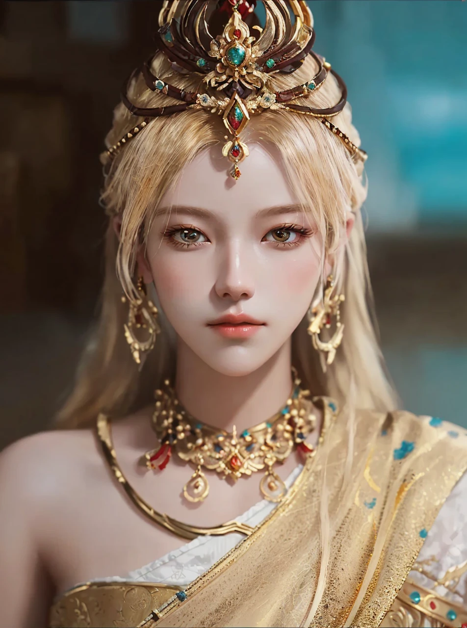a close up of a woman with gold hair and a gold mask, beautiful character painting, guweiz, artwork in the style of guweiz, gold haired deity, by Yang J, epic exquisite character art, stunning character art, by Fan Qi, by Wuzhun Shifan, guweiz on pixiv artstation
