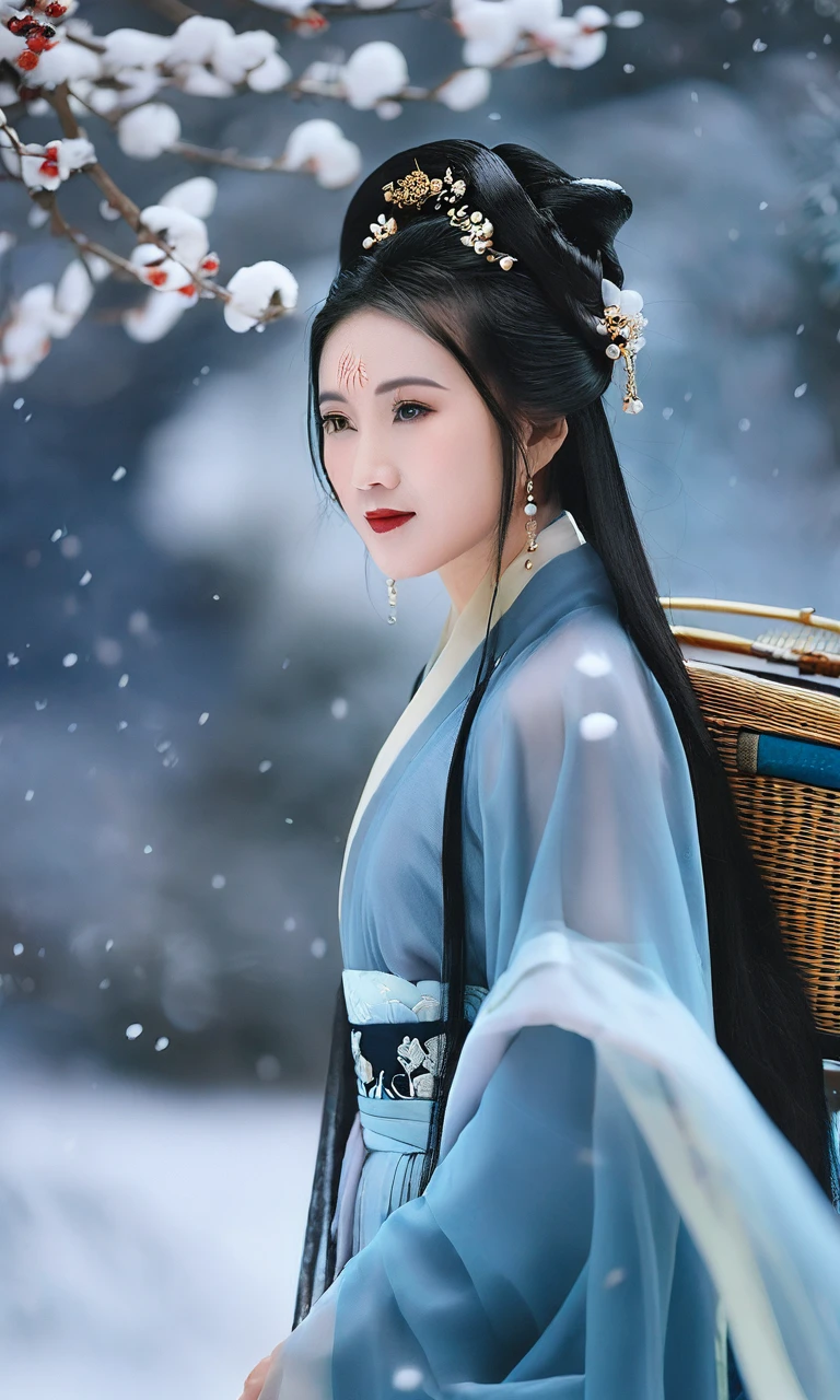 cinematic photo cinematic photo xsfantasy,oriental fantasy,asian,chinese,a 18 years old cute Chinese girl with thin face wearing hanfu,In the enchanting style of 90s Cinematic photography,capture the beauty of a Chinese girl::4 gracefully adorned in a Hanfu attire amidst a winter wonderland. Against a backdrop of a snow-covered landscape,she stands as if emerging from a dream,her flowing blue gown glistening like transparent ice. The soft moonlight illuminates the scene,while a gentle haze of smoke envelopes the air,creating an ethereal and mystical atmosphere. The composition::1 emphasizes the delicate intricacies of her Hanfu and the contrast with the snowy surroundings. The cool blue tones of her dress harmonize with the moonlit ambiance and the soft veil of smoke,resulting in a captivating and otherworldly image. Panaflex Platinum,35mm focal length,f/2.5 aperture,ISO 400,shutter speed 1/100.  . 35mm photograph,film,bokeh,professional,4k,highly detailed, . 35mm photograph, film, bokeh, professional, 4k, highly detailed