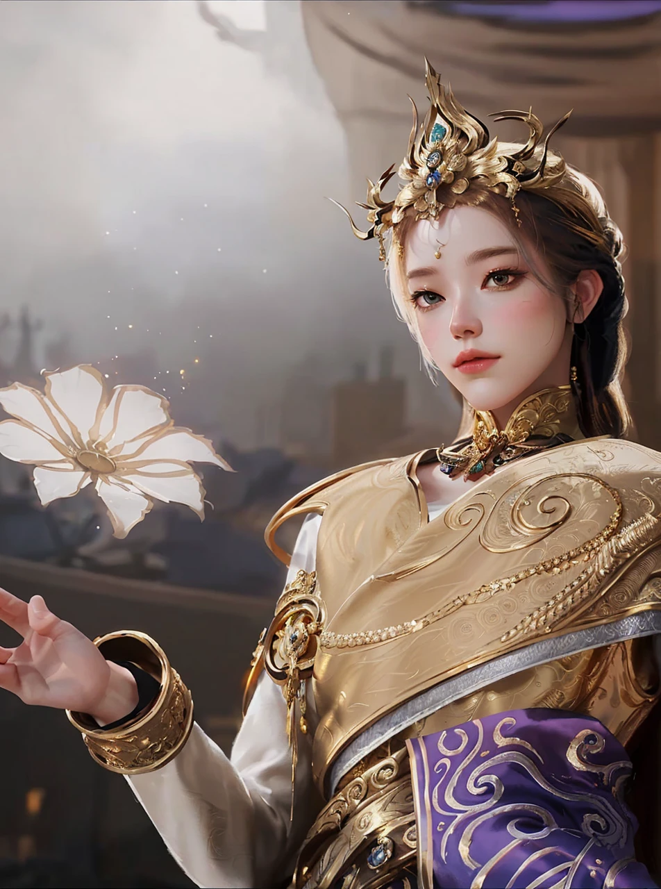 a close up of a woman with gold hair and a gold mask, beautiful character painting, guweiz, artwork in the style of guweiz, gold haired deity, by Yang J, epic exquisite character art, stunning character art, by Fan Qi, by Wuzhun Shifan, guweiz on pixiv artstation