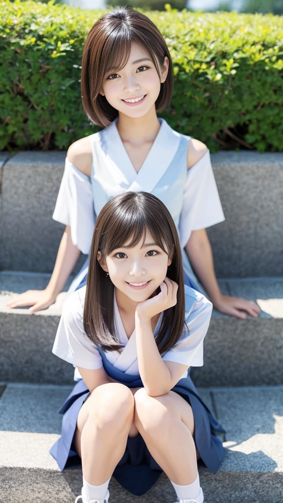 Japanese Idols、Shoulder-length layers、Sophisticated、smile、An angle that captures up to the knees、Sophisticated爽やかな色の夏服