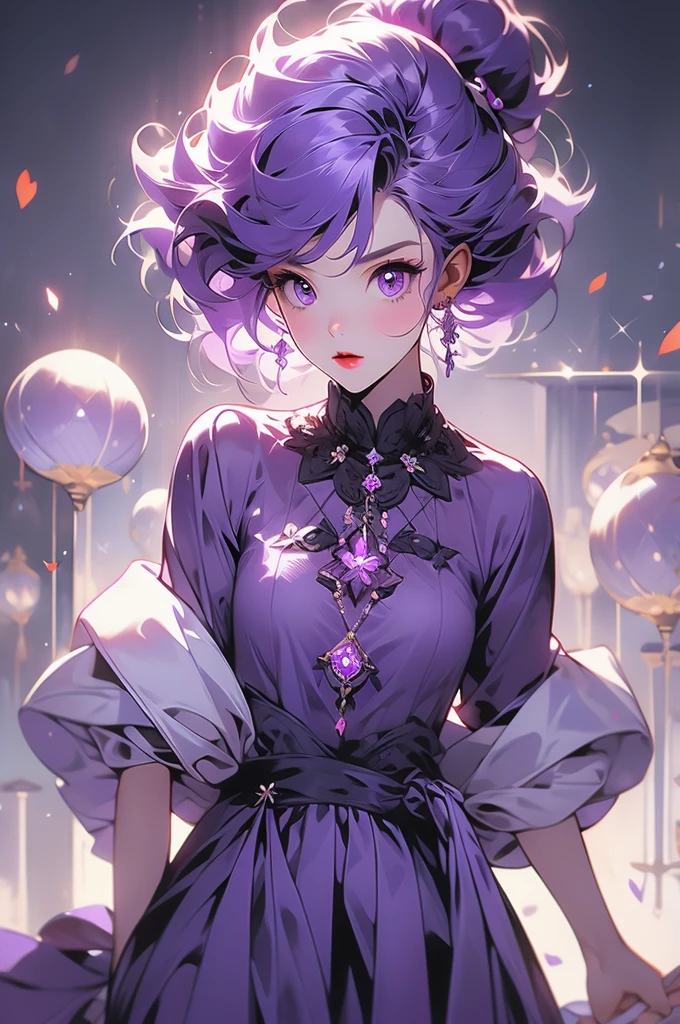 1girl, crazy imp, silly, purple hair