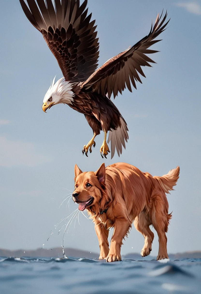 There is a bird flying over the puppy, eagle, 空飛ぶ巨大eagle, eagleに捕まった仔犬、Happy puppy、Wagging his tail、Hot Photos, Intense Combat, flying mythical beasts, puppy, Threatening!!!, Split into wings in half, caught on camera, Thought-provoking, Very accurate pictures, Extremely clear images, Good vs. Evil, The battle between good and evil, standoff