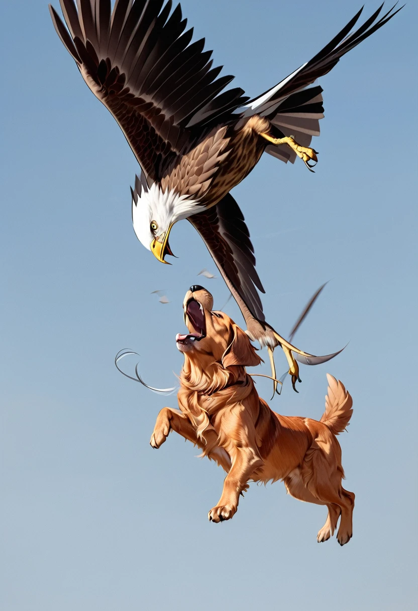 There is a bird flying over the puppy, eagle, 空飛ぶ巨大eagle, eagleに捕まった仔犬、Happy puppy、Wagging his tail、Hot Photos, Intense Combat, flying mythical beasts, puppy, Threatening!!!, Split into wings in half, caught on camera, Thought-provoking, Very accurate pictures, Extremely clear images, Good vs. Evil, The battle between good and evil, standoff