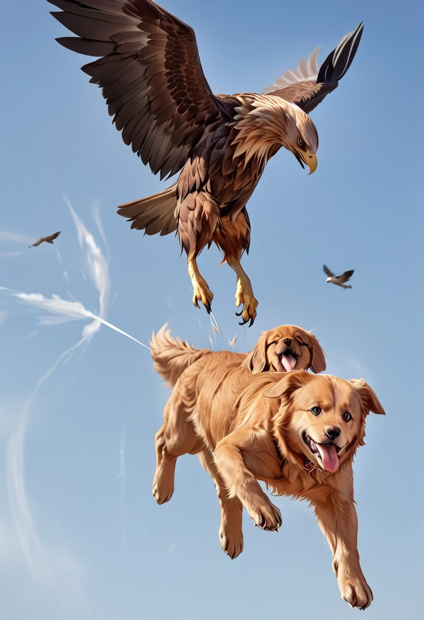 There is a bird flying over the puppy, eagle, 空飛ぶ巨大eagle, eagleに捕まった仔犬、Happy puppy、Wagging his tail、Hot Photos, Intense Combat, flying mythical beasts, puppy, Threatening!!!, Split into wings in half, caught on camera, Thought-provoking, Very accurate pictures, Extremely clear images, Good vs. Evil, The battle between good and evil, standoff