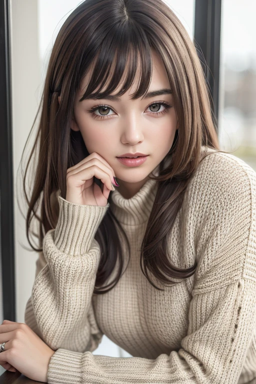 ((best qualityer)), ((work of art)), (detailded), 1 girl, ombro to ombro sweater,
