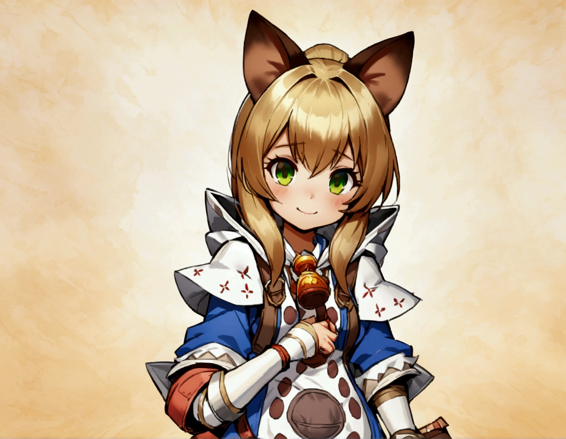 ((monsterhunter)), looking the viewer, solo, girl, shy, red cheek, bashful, embarrassed, smiling, perfect face, beautiful eye,