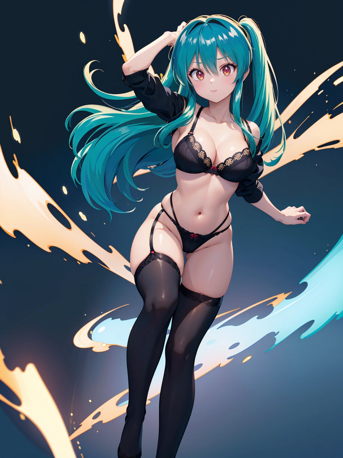 (1 Girl),(high quality), (High resolution), (Very detailed), (8k),(Demolition paperback correct)、Urusei Yatsura、Ram-chan、((Sexy Lingerie))、Wearing a blazer、((Focus on the whole body))、Nipple Shape、((Black knee-high stockings))、Hair messed up by the strong wind、Neutral White Lighting,Sexy pose、