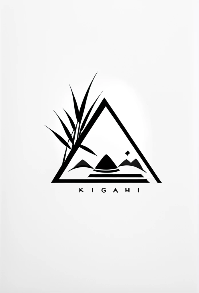 A stylish logo for a Japanese onigiri specialty store. Onigiri, bamboo grass, bamboo leaves, etc. are depicted in the logo like a road. The colors are black and white. Pretty cool. Stylish design. Chic and modern design. White background.