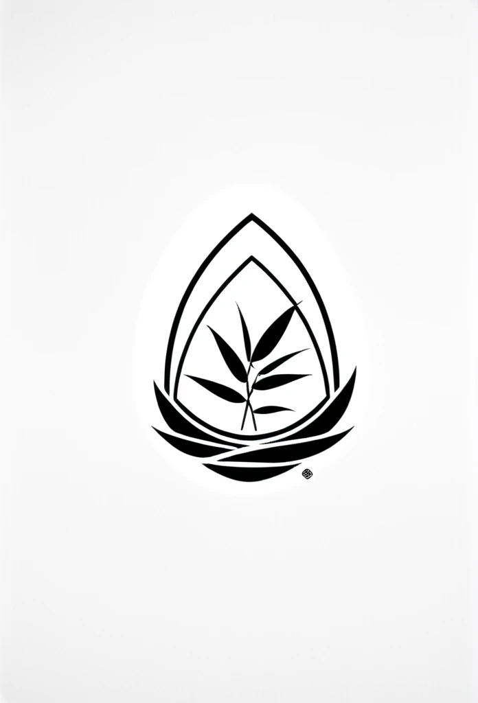 A stylish logo for a Japanese onigiri specialty store. Onigiri, bamboo grass, bamboo leaves, etc. are depicted in the logo like a road. The colors are black and white. Pretty cool. Stylish design. Chic and modern design. White background.