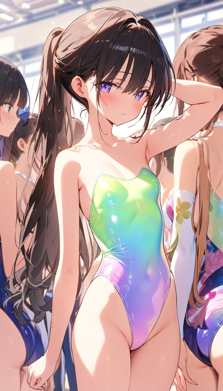 highquality illustration, masterpiece, very delicate and beautiful, attractive girl,((gymnastics leotard,tight-fit
leotard,long sleeve leotard,long_sleeve leotard,high_leg leotard,athletic leotard,floral patterns leotard,iridescent gradient leotard)), audience reactions,thin,slender body,slim,high school,gymnasium,gymnastics club,beautiful eyes,(masterpiece, best quality:1.2), highres, extremely detailed CG unity 8k wallpaper, perfect lighting, Colourful, ultra-high res,4K,ultra-detailed, photography, 8K, HDR, 17 ages,cowboy shot,