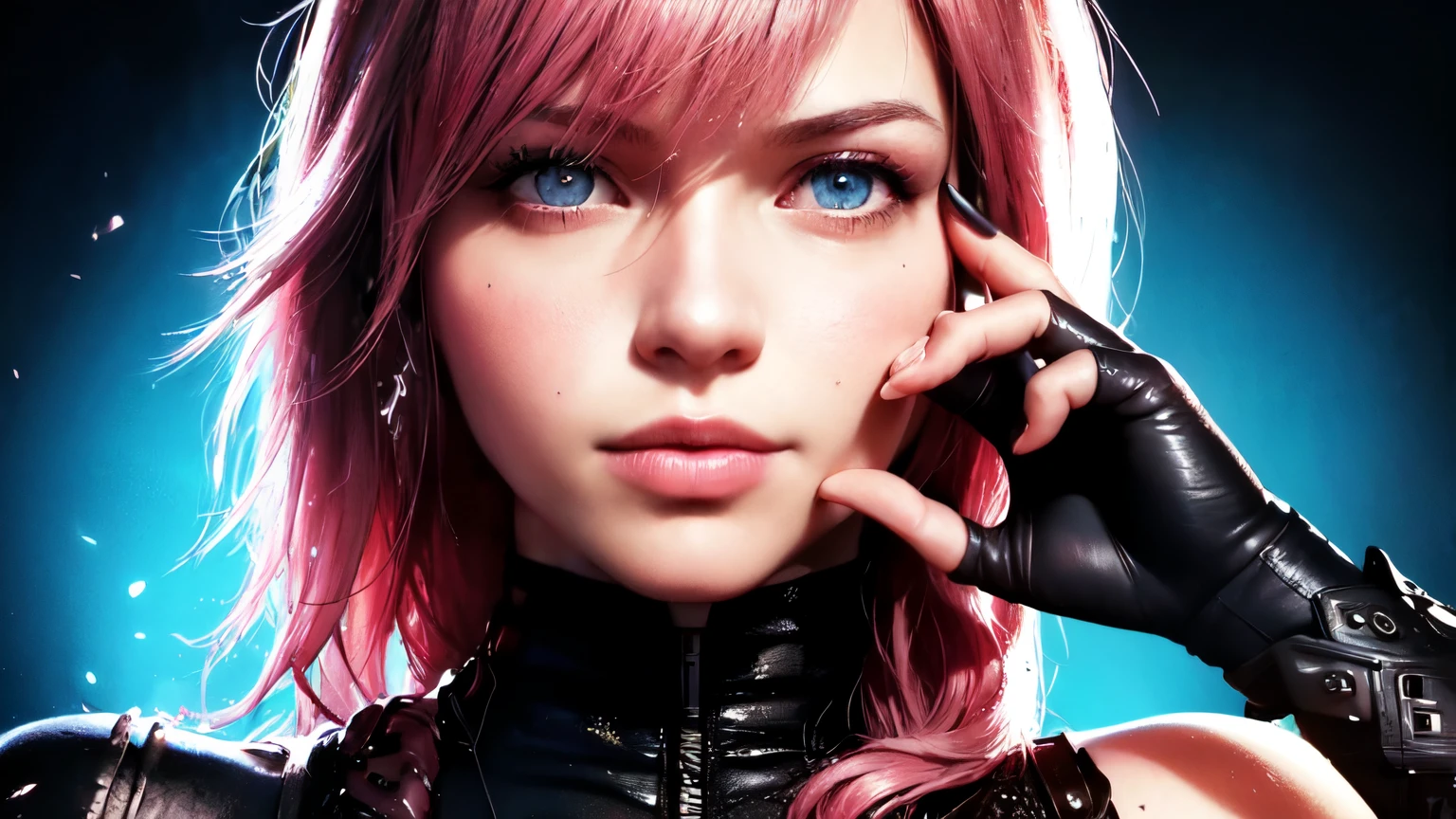 (masterpiece, best quality:1.2),  (Planted Sword on Hand:1.2), masterpiece, best quality), intricate details, (Best quality)), ((masterpiece)), ((realistic)), (hyperrealism:1.2), (fractal art:1.2), (1girl), (perfect face:1.3),  1girl, solo, lightning farron, sleeveless, shoulder armor, cape, skirt, fingerless gloves, (detailed face and eyes:1.3) , pink hair, blue eyes, extreme detailed eyes, colorful, highest detailed, vibrant colors, high contrast, (8K UHD:1.2), (photorealistic:1.2), color