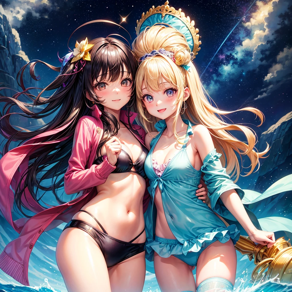best quality,,smile,blazer,swimsuit,nepal,High-dimensional beautiful girl,Multidimensional beautiful girl,複数人のgirlが描かれている,They are hugging each other,Colorful,Different world,girlの集団,JK,Swimwear,bikini,girl,Sexy and cute,New generation,Evolution of fashion,middle School girlultiple girls are depicted,harem,idol group,starry sky background,photo shoot,long hair,wearing a cardigan,beautiful girlの国,girl's paradise,highest quality,big breasts,leather jacket,happy girl,horny girl,Blue eyes,perfect face,standing position,She has her bangs down,fur jacket,Beautiful eyes,smooth hair,perfect eyes,beautiful girl,Angel Girl,multicolored hair colors,naughty girl,beautiful,High-dimensional beautiful girl,Multidimensional beautiful girl,gathering,Group、,