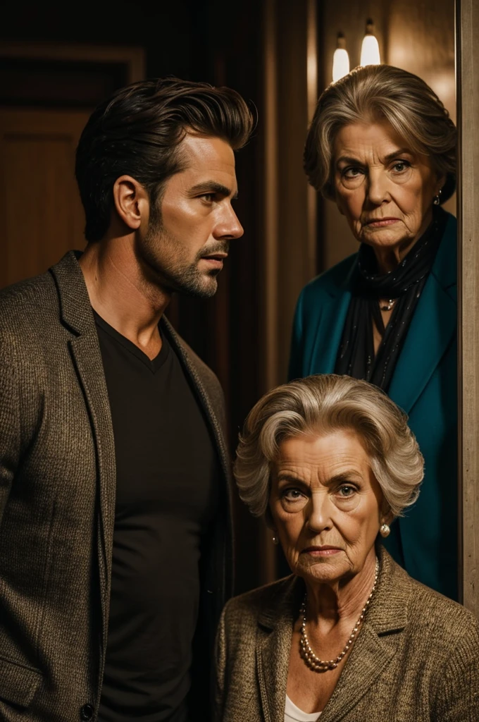 Handsome man confronts tall ugly old woman in the middle of the night