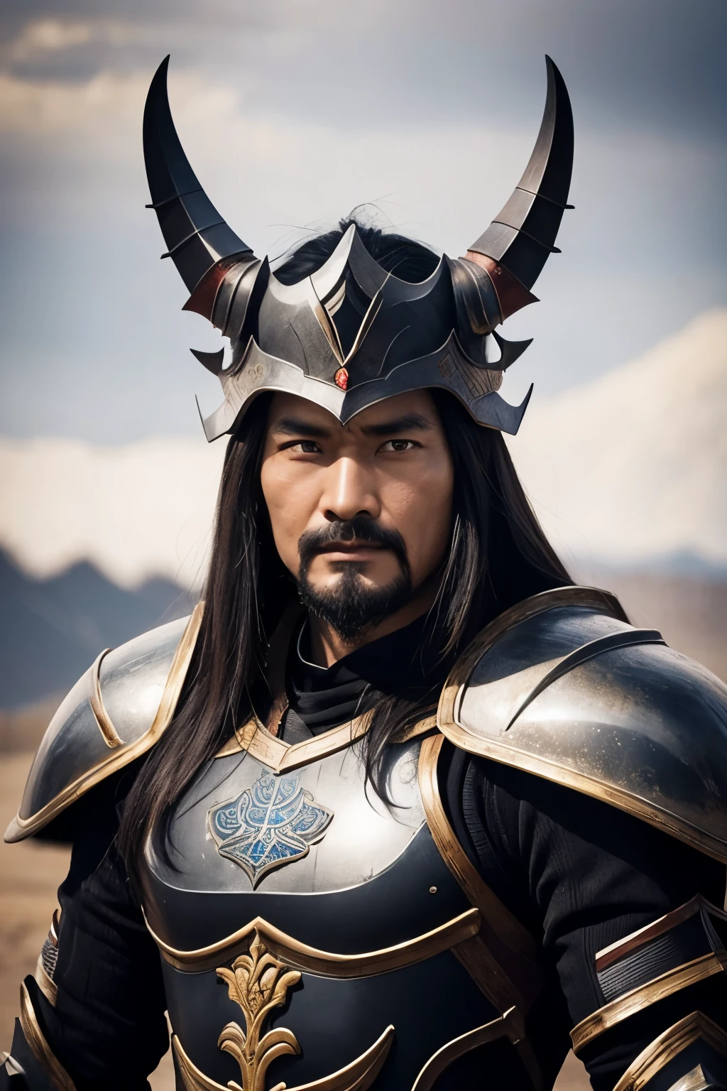 Portrait lu bu dinasti warrior with armor