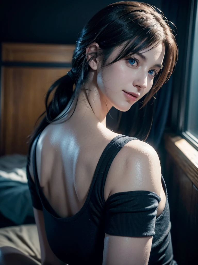 a highly detailed and realistic portrait of the character Jill Valentine from the Resident Evil video game series, with a seductive smile, set in a post-apocalyptic environment, 4k, 8k, high resolution, masterpiece, ultra-detailed, colorful, extremely detailed, photorealistic, photo-realistic, physically-based rendering, professional, vivid colors, sharp focus, full body