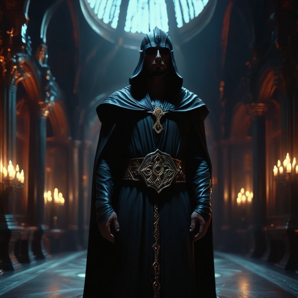 score_9, score_8_up, score_7_up, score_6_up, score_5_up, score_4_up, rating_safe, arafed image of a man in a black robe standing in a dark hall, fantasy style 8 k octane render, cinematic photograph concept art, andreas rocha style, by Mike Winkelmann, 8 k matte painting, 8k matte painting, epic cinematic matte painting, cinematic atmospheric photo, inspired by Mike Winkelmann, matte painting in fantasy style, amazing quality, masterpiece, best quality, hyper detailed, ultra detailed, UHD, perfect anatomy, portrait, dof, hyper-realism, majestic, 
