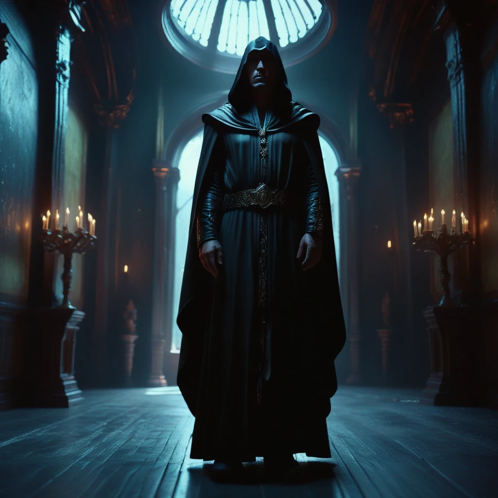 score_9, score_8_up, score_7_up, score_6_up, score_5_up, score_4_up, rating_safe, arafed image of a man in a black robe standing in a dark hall, fantasy style 8 k octane render, cinematic photograph concept art, andreas rocha style, by Mike Winkelmann, 8 k matte painting, 8k matte painting, epic cinematic matte painting, cinematic atmospheric photo, inspired by Mike Winkelmann, matte painting in fantasy style, amazing quality, masterpiece, best quality, hyper detailed, ultra detailed, UHD, perfect anatomy, portrait, dof, hyper-realism, majestic, 
