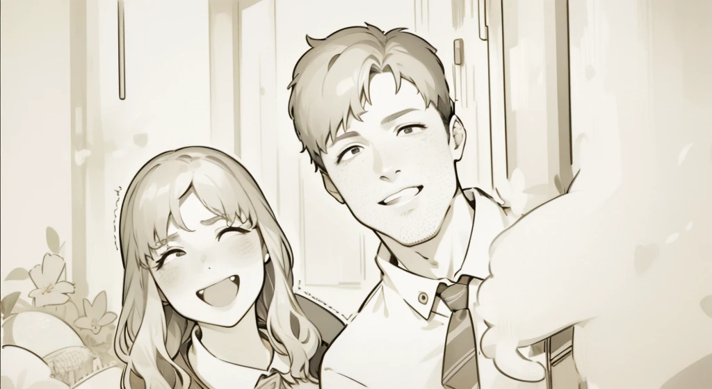 There is a man and a woman of 22 years old, they smile.