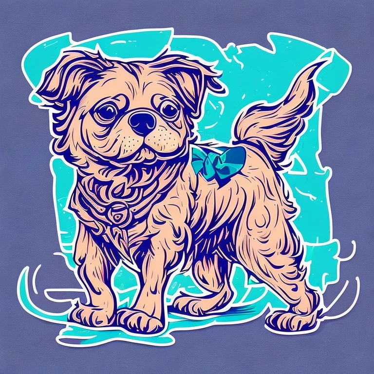 cartoon dog with bow tie on a blue background, mascot illustration, detailed digital illustration, cute dog painting, colorful digital illustration, specific vector art, in digital illustration style, sticker illustration, anthropomorphic dog, detailed 2D illustration, cute detailed digital art, colorful illustration, spot illustration, cute detailed art, digitally colored