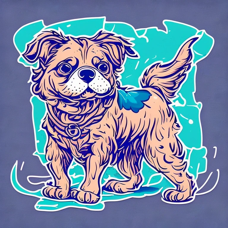 cartoon dog with bow tie on a blue background, mascot illustration, detailed digital illustration, cute dog painting, colorful digital illustration, specific vector art, in digital illustration style, sticker illustration, anthropomorphic dog, detailed 2D illustration, cute detailed digital art, colorful illustration, spot illustration, cute detailed art, digitally colored