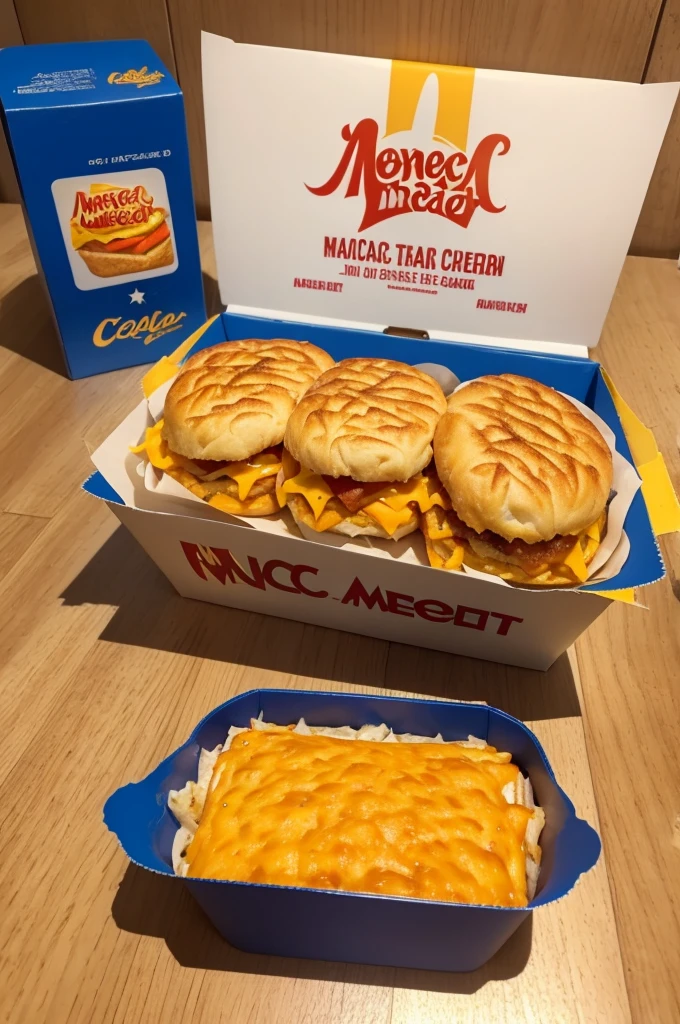 combo cheddar McMelt do Mac Dolnad, for 15,90 with the box written “star's” and the logo of each thing written “w/palgrini", all in navy blue, the potatoes come in ripple shapes.