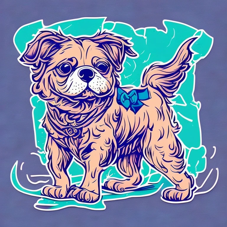 cartoon dog with bow tie on a blue background, mascot illustration, detailed digital illustration, cute dog painting, colorful digital illustration, specific vector art, in digital illustration style, sticker illustration, anthropomorphic dog, detailed 2D illustration, cute detailed digital art, colorful illustration, spot illustration, cute detailed art, digitally colored