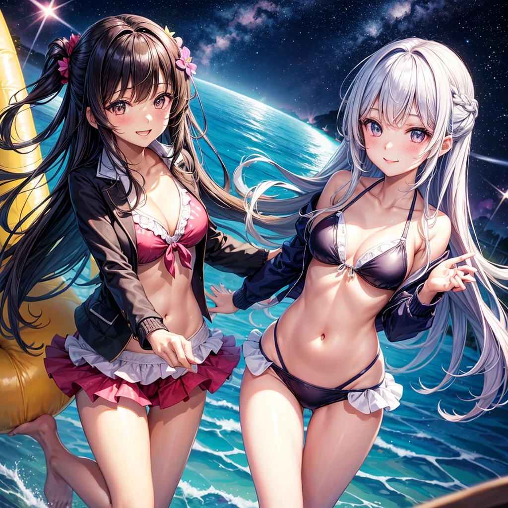 best quality,,smile,blazer,swimsuit,nepal,High-dimensional beautiful girl,Multidimensional beautiful girl,複数人のgirlが描かれている,They are hugging each other,Colorful,Different world,girlの集団,JK,Swimwear,bikini,girl,Sexy and cute,New generation,Evolution of fashion,middle School girlultiple girls are depicted,harem,idol group,starry sky background,photo shoot,long hair,wearing a cardigan,beautiful girlの国,girl's paradise,highest quality,big breasts,leather jacket,happy girl,horny girl,Blue eyes,perfect face,standing position,She has her bangs down,fur jacket,Beautiful eyes,smooth hair,perfect eyes,beautiful girl,Angel Girl,multicolored hair colors,naughty girl,beautiful,High-dimensional beautiful girl,Multidimensional beautiful girl,gathering,Group、,