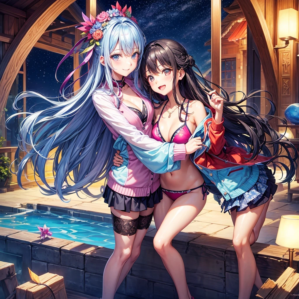 best quality，，smile，blazer，swimsuit，nepal，High-dimensional beautiful girl，Multidimensional beautiful girl，複数人のgirlが描かれている，They are hugging each other，Colorful，Different world，girlの集団，JK，Swimwear，bikini，girl，Sexy and cute，New generation，Evolution of fashion，middle School girlultiple girls are depicted,harem，idol group，starry sky background，photo shoot，long hair，wearing a cardigan，beautiful girlの国，girl&#39;s paradise，highest quality，big breasts，leather jacket，happy girl,horny girl，Blue eyes，perfect face，standing position，She has her bangs down，fur jacket,Beautiful eyes，smooth hair，perfect eyes，beautiful girl，Angel Girl，multicolored hair colors，naughty girl，beautiful，High-dimensional beautiful girl，Multidimensional beautiful girl，gathering，Group、，