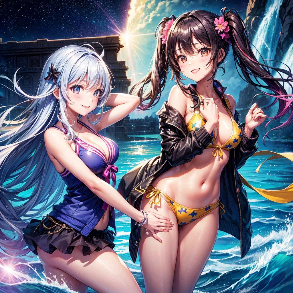 best quality,,smile,blazer,swimsuit,nepal,High-dimensional beautiful girl,Multidimensional beautiful girl,複数人のgirlが描かれている,They are hugging each other,Colorful,Different world,girlの集団,JK,Swimwear,bikini,girl,Sexy and cute,New generation,Evolution of fashion,middle School girlultiple girls are depicted,harem,idol group,starry sky background,photo shoot,long hair,wearing a cardigan,beautiful girlの国,girl's paradise,highest quality,big breasts,leather jacket,happy girl,horny girl,Blue eyes,perfect face,standing position,She has her bangs down,fur jacket,Beautiful eyes,smooth hair,perfect eyes,beautiful girl,Angel Girl,multicolored hair colors,naughty girl,beautiful,High-dimensional beautiful girl,Multidimensional beautiful girl,gathering,Group、,