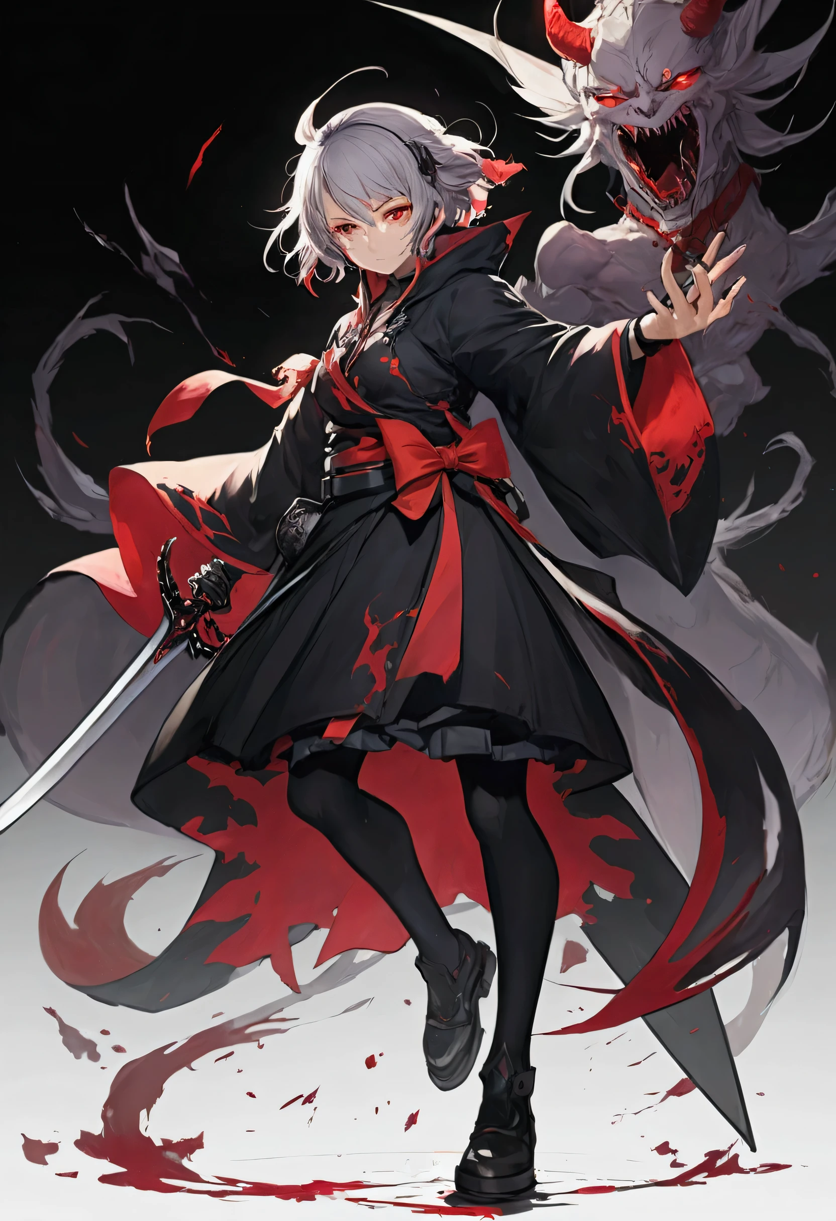 anime character with a sword and demon face in a dark room, from arknights, trending on artstation pixiv, splash art anime , best anime 4k konachan wallpaper, cushart krenz key art feminine, badass anime 8 k, zerochan art, demon anime girl, cushart krenz, gapmoe yandere grimdark, 4k, sangat detail, tidak cacat, anime, cool pose, warna tajam