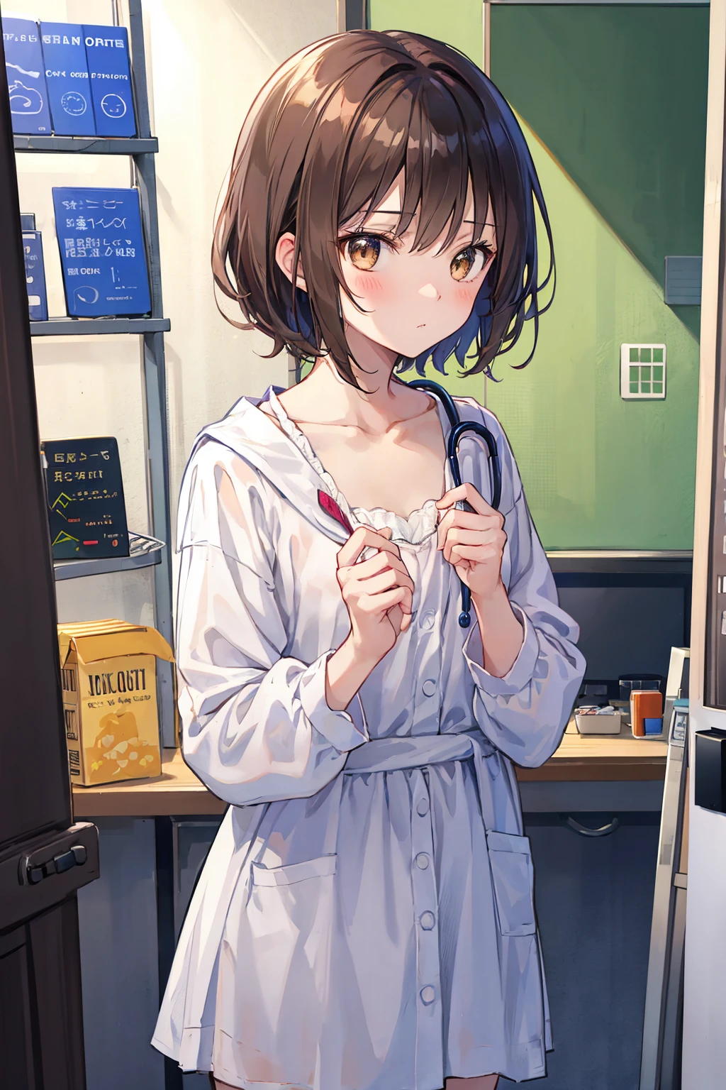 Browsing Caution 4kquality, 最高quality, superior_Mikoto, Brown eyes, short_hair, Ultra-small_chest,)at the doctor's office, 診察台superior, Blue Lingerie 16Year Sexy pose Fascinating For severe sweating, rip out your white bra、Pink Good、Blue Bra、Lace bra、Greybra、Light grey bra、 Striped bra、Polka dot bra、Plaid Good、Cute Bra、child用ブラジャー、sporty、camisole、Cotton panties, 平らなchest, Half striped, hand, touch, Feeling, Grab, Compression, many hand, child, , 遊ぶたち, children touch, childs playing, childs touch, Male doctor, Doctor's examination, Man in white coat, man touch, men Compression, Doctor's consultation, chestを掴む, Kiss the breast